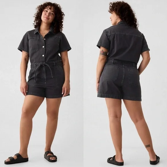 NWT Gap Denim Short Sleeve Utility Romper - Picture 1 of 6